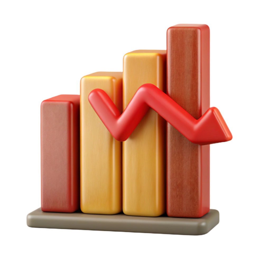 extraordinary vintage Financial Report Chart with Red Downward Trend Cutout 4K png