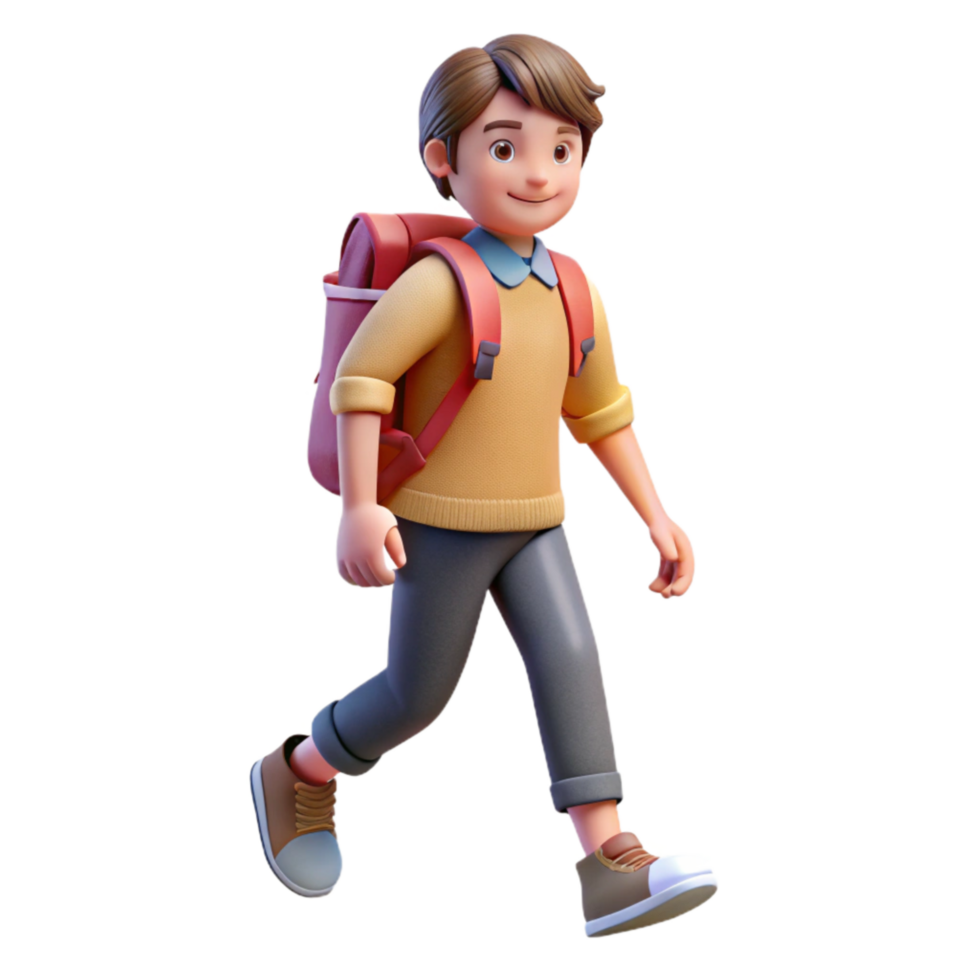 extraordinary minimalist Student with Backpack Walking Isolated Element high resolution png