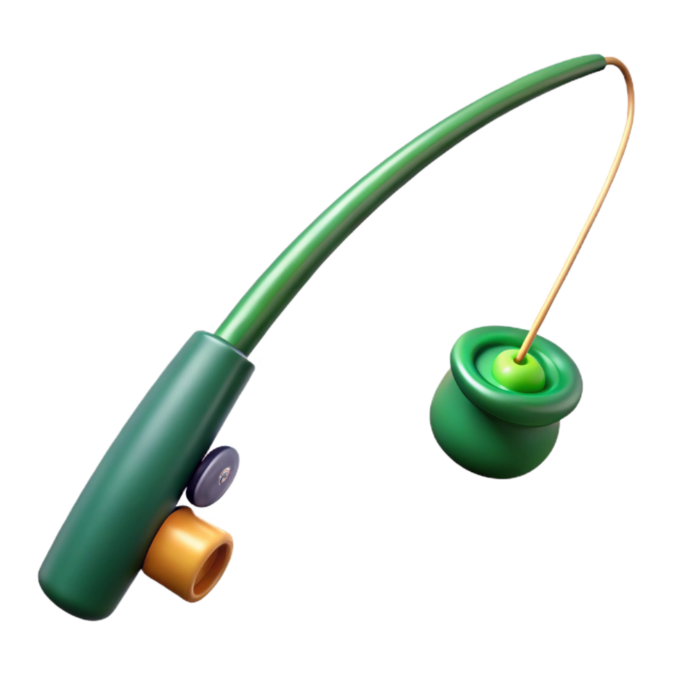 extraordinary artistic Green Fishing Rod Casting Line Lake View Transparent Background 4K png