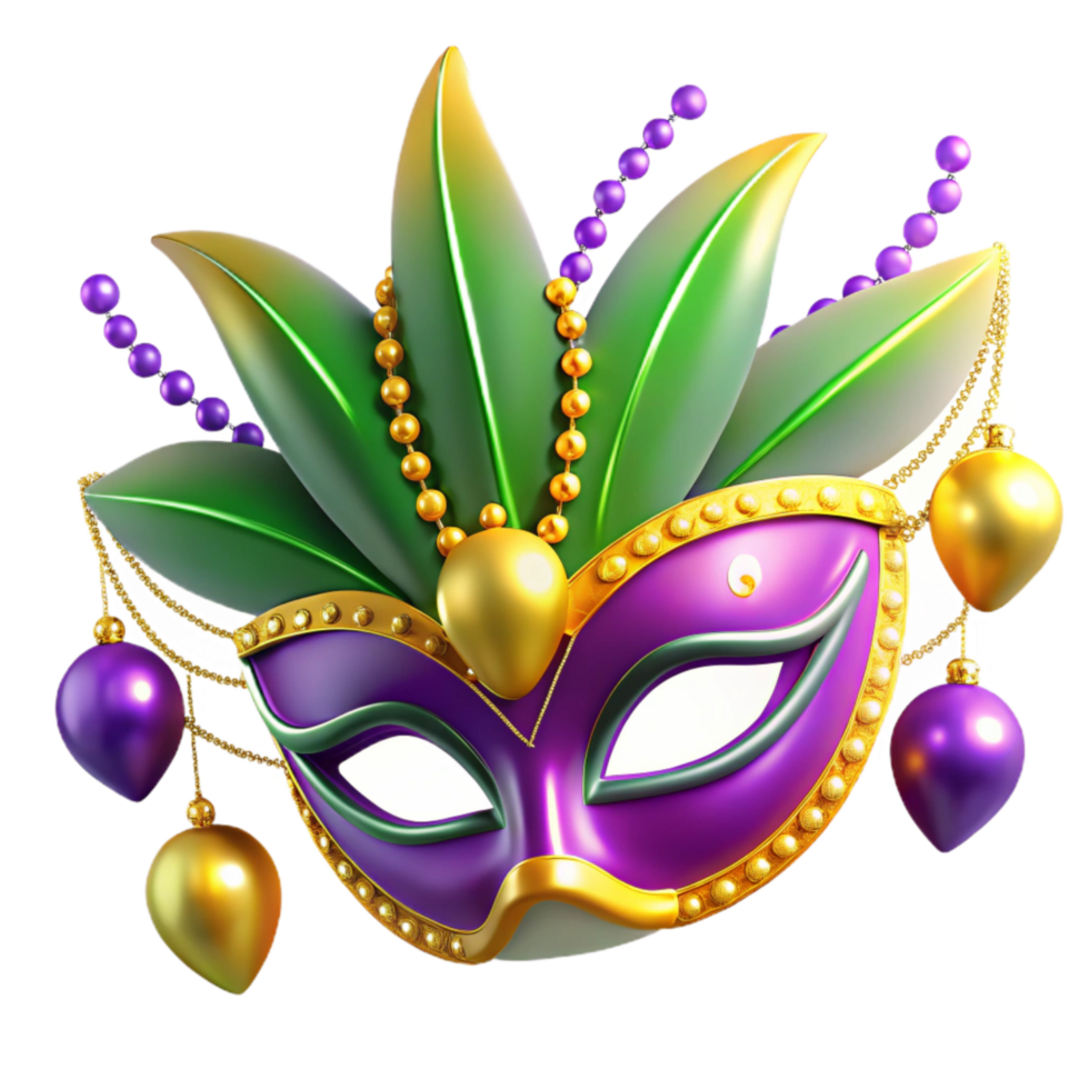 vibrant modern 3d Rendered Cutout of Elaborate Mardi Gras Mask Adorned With detailed png