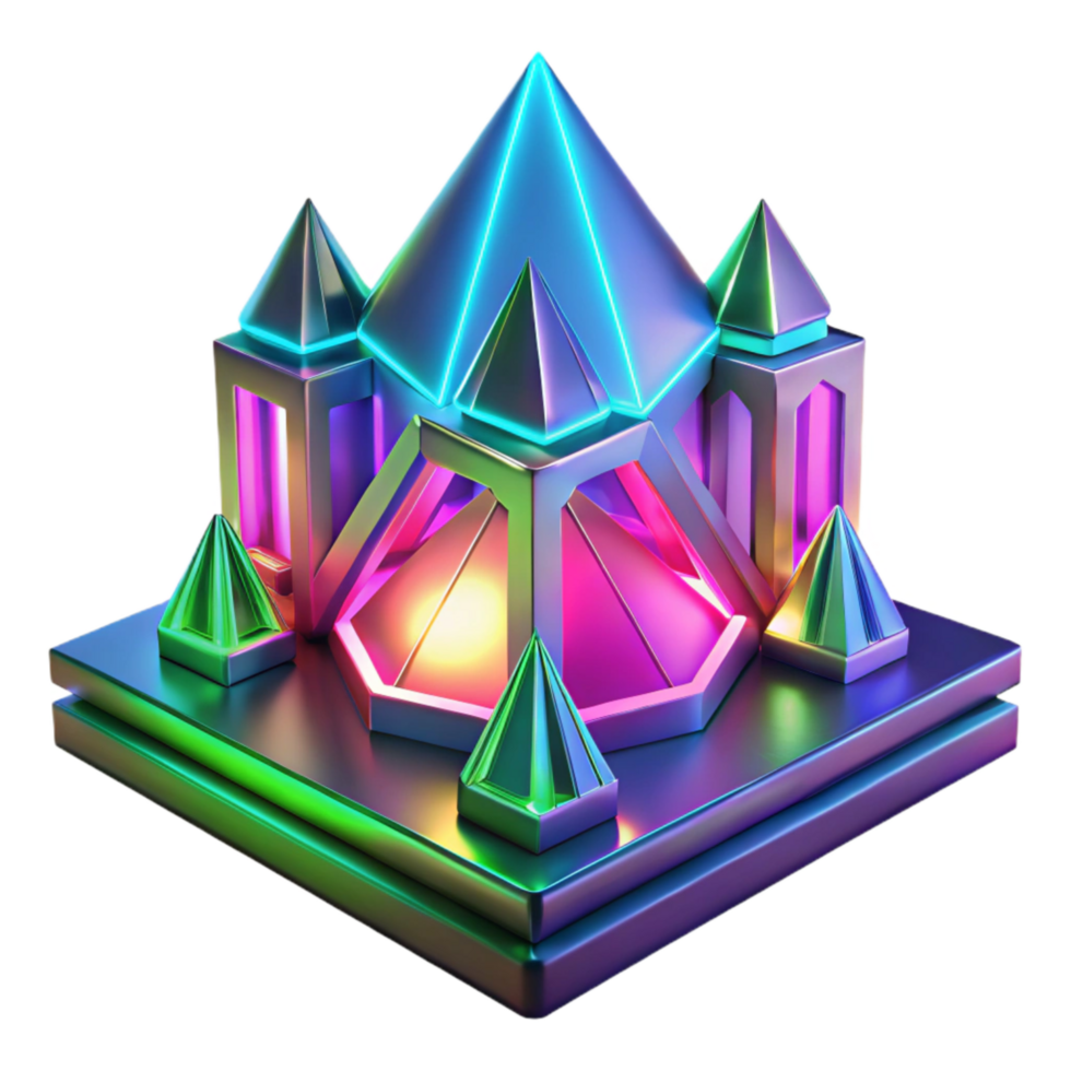 deslumbrante tradicional 3d rendido Cortar fora do futurista, iluminado por neon arte instalação a partir de queimando exclusivo png