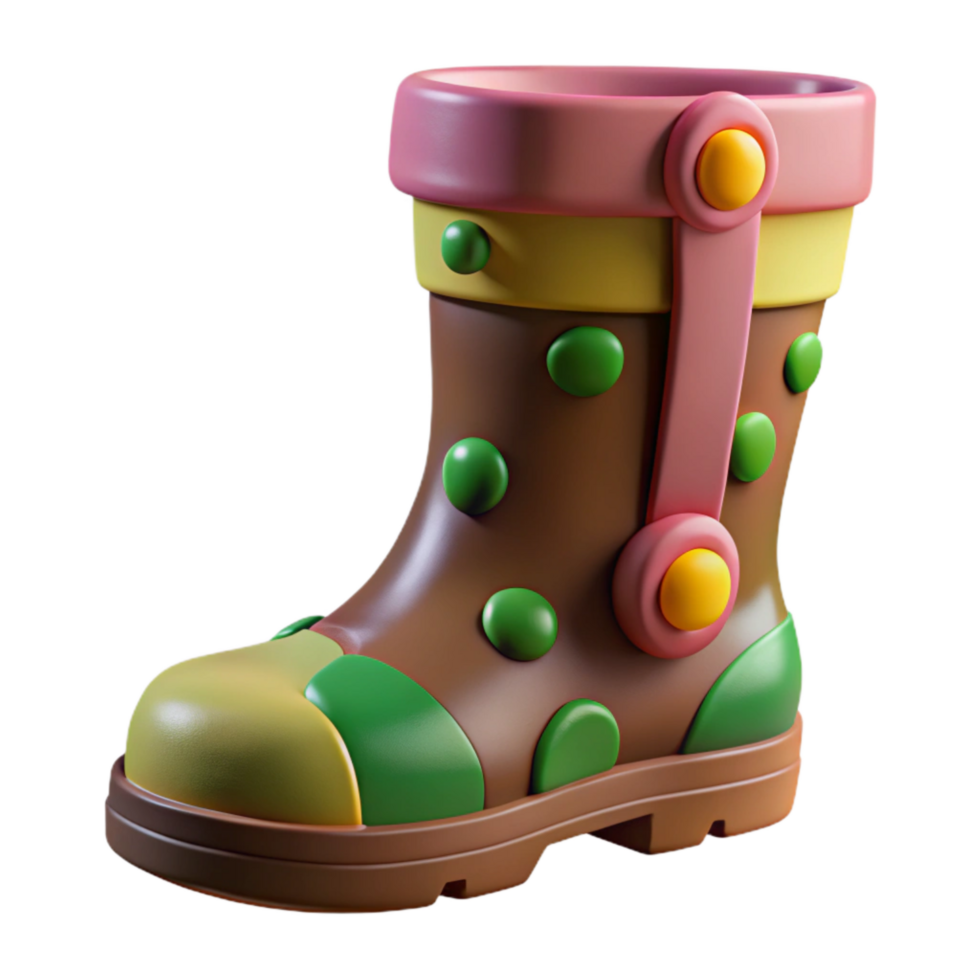 extraordinary minimalist 3d Rendered Cutout of Glastonbury Mud-caked Welly Boot with Colorful exclusive png