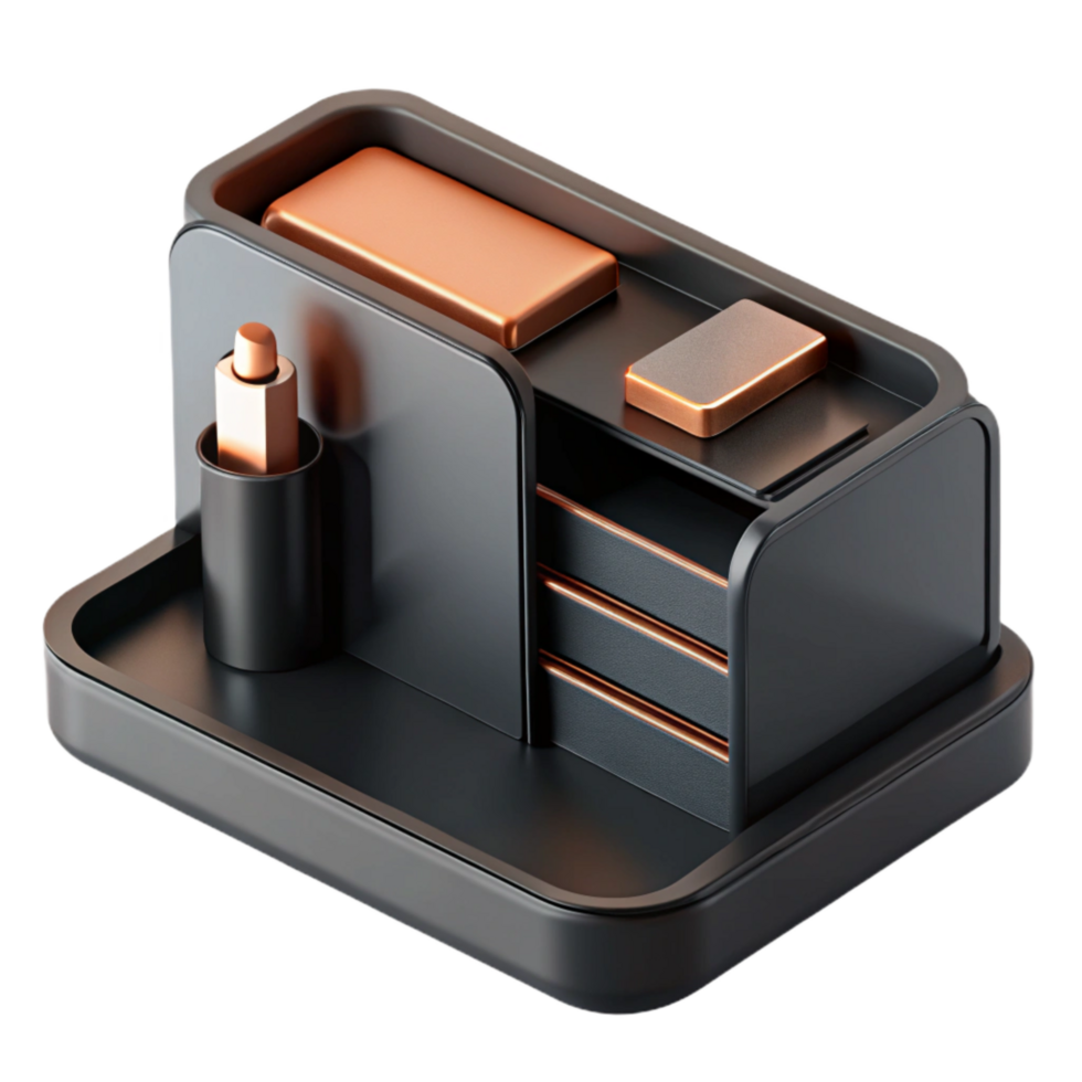 serene traditional Create 3d Rendered Cutout of Matte, Black Minimalist Desk Organizer 4K png