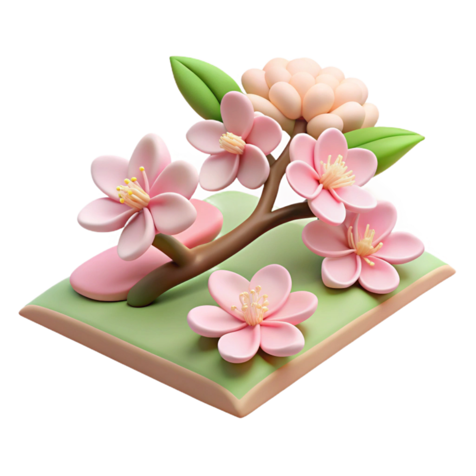 impressive minimalist 3d Rendered Cutout of Light Pink Cherry Blossom Branch With authentic png