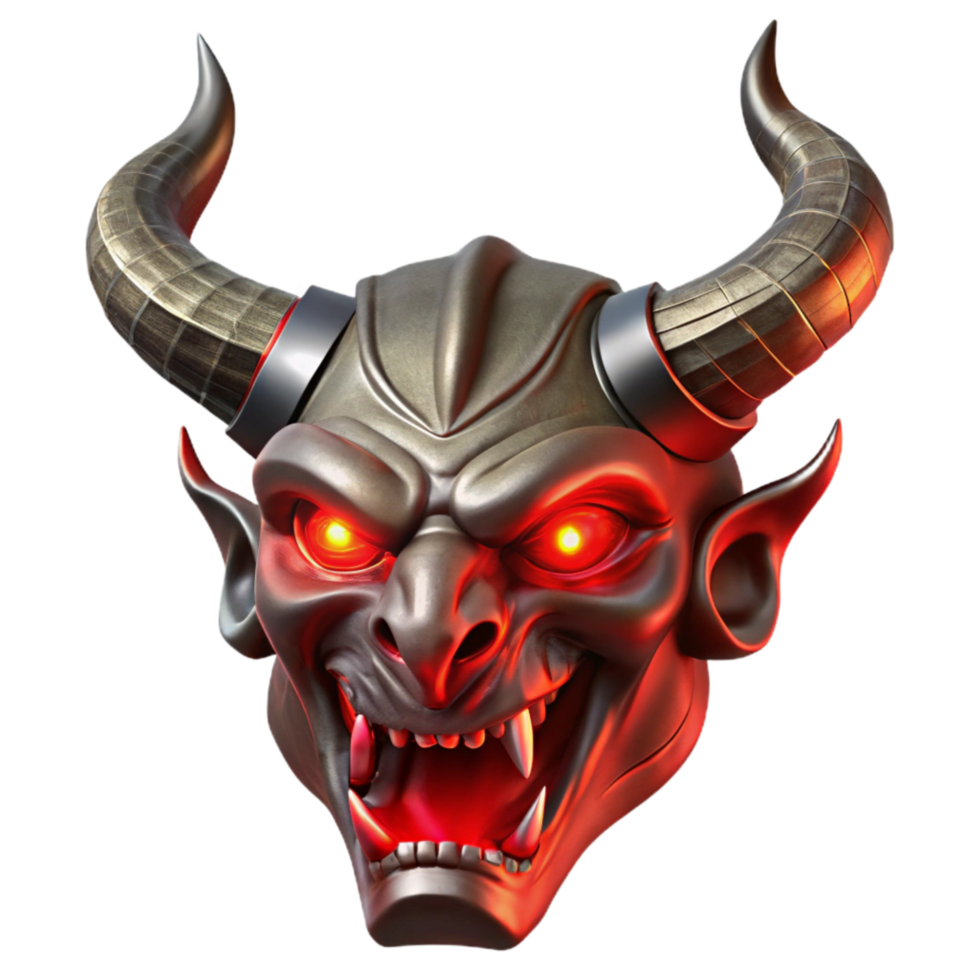 dramatic modern 3d Rendered Cutout of Metallic Krampus Mask with Intricate Carvings original png