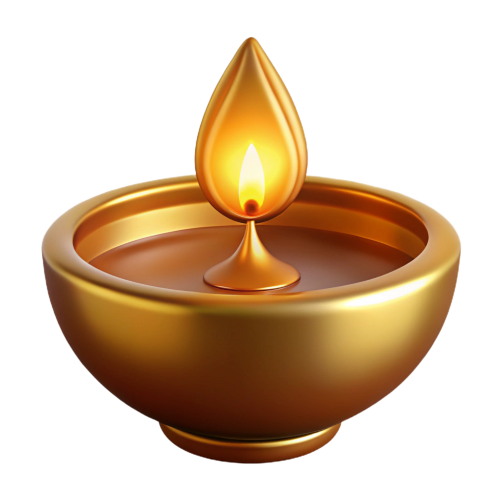 dramatic creative 3d Rendered Cutout of Ornate, Golden Diwali Diyfilled with Oil high resolution png