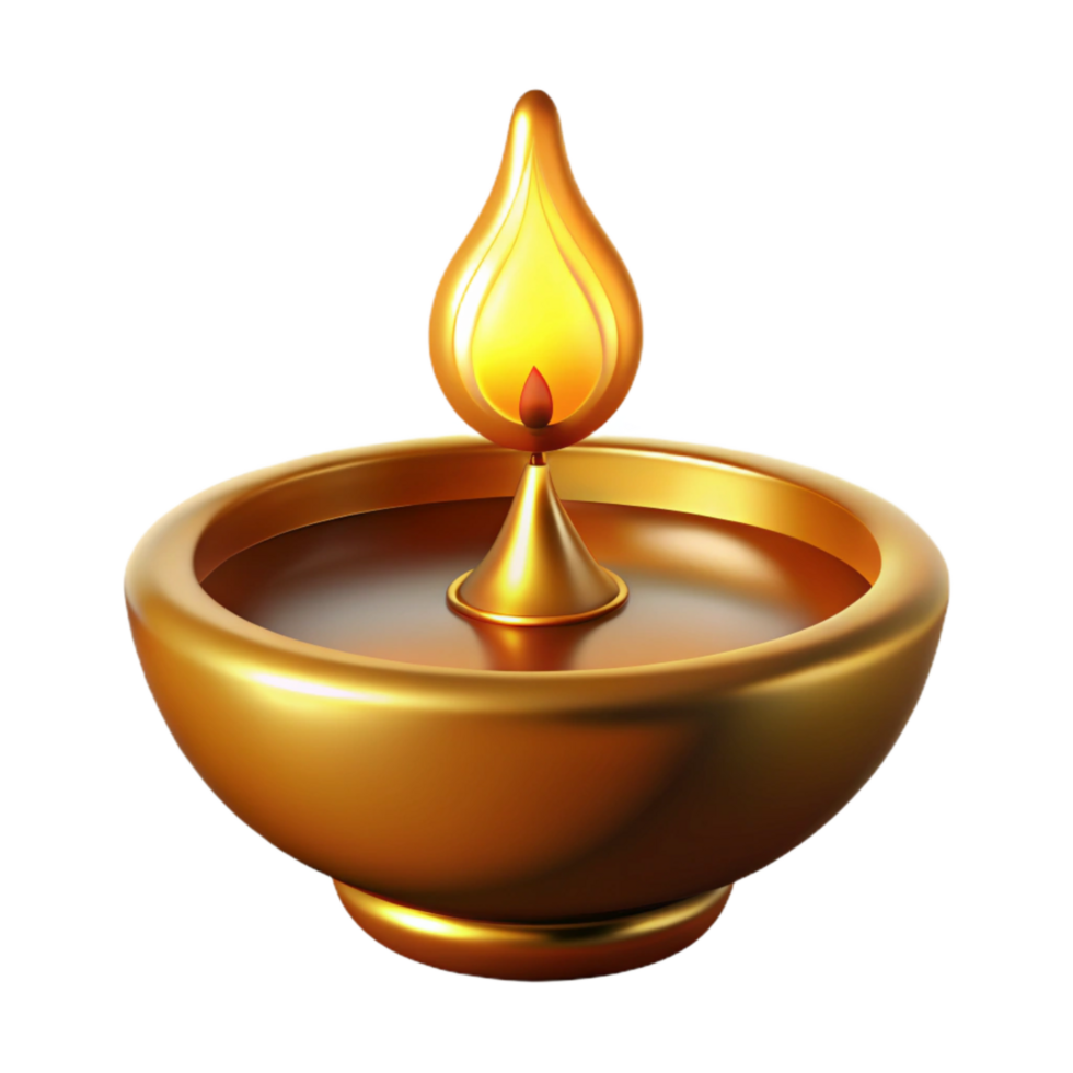 serene abstract 3d Rendered Cutout of Ornate, Golden Diwali Diyfilled with Oil detailed png