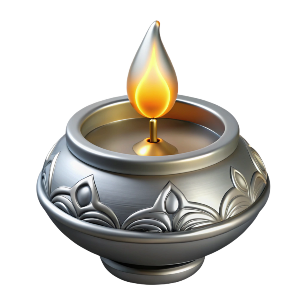 vibrant rustic 3d Rendered Cutout of Polished Silver Diwali Diyoil Lamp With 4K png