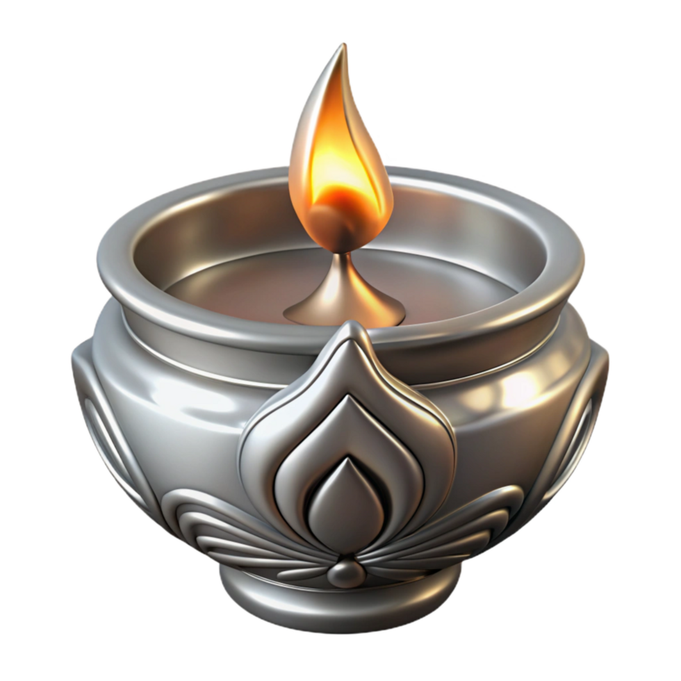stunning artistic 3d Rendered Cutout of Polished Silver Diwali Diyoil Lamp With exclusive png