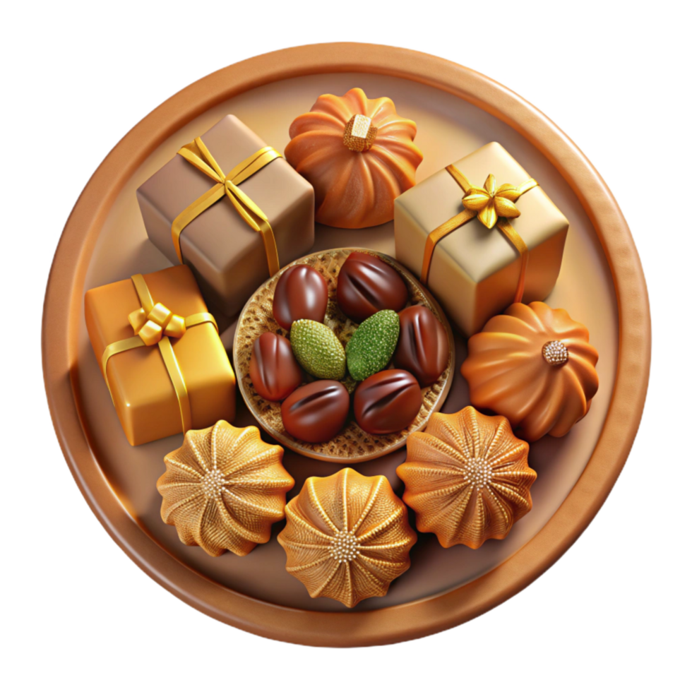 elegant creative 3d Rendered Cutout of Plate of Eid Al-fitr Sweets, Including premium png
