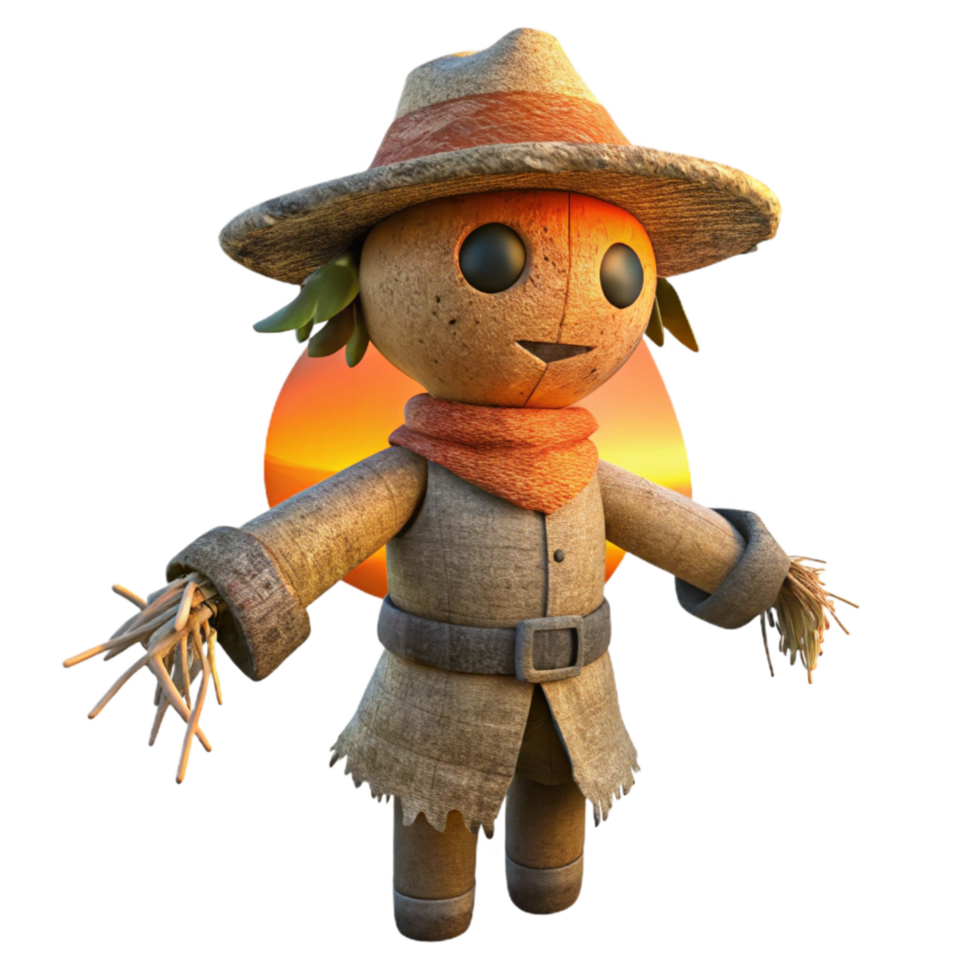 stunning classic 3d Rendered Cutout of Rusty, Weathered Scarecrow with Straw Stuffing, genuine png