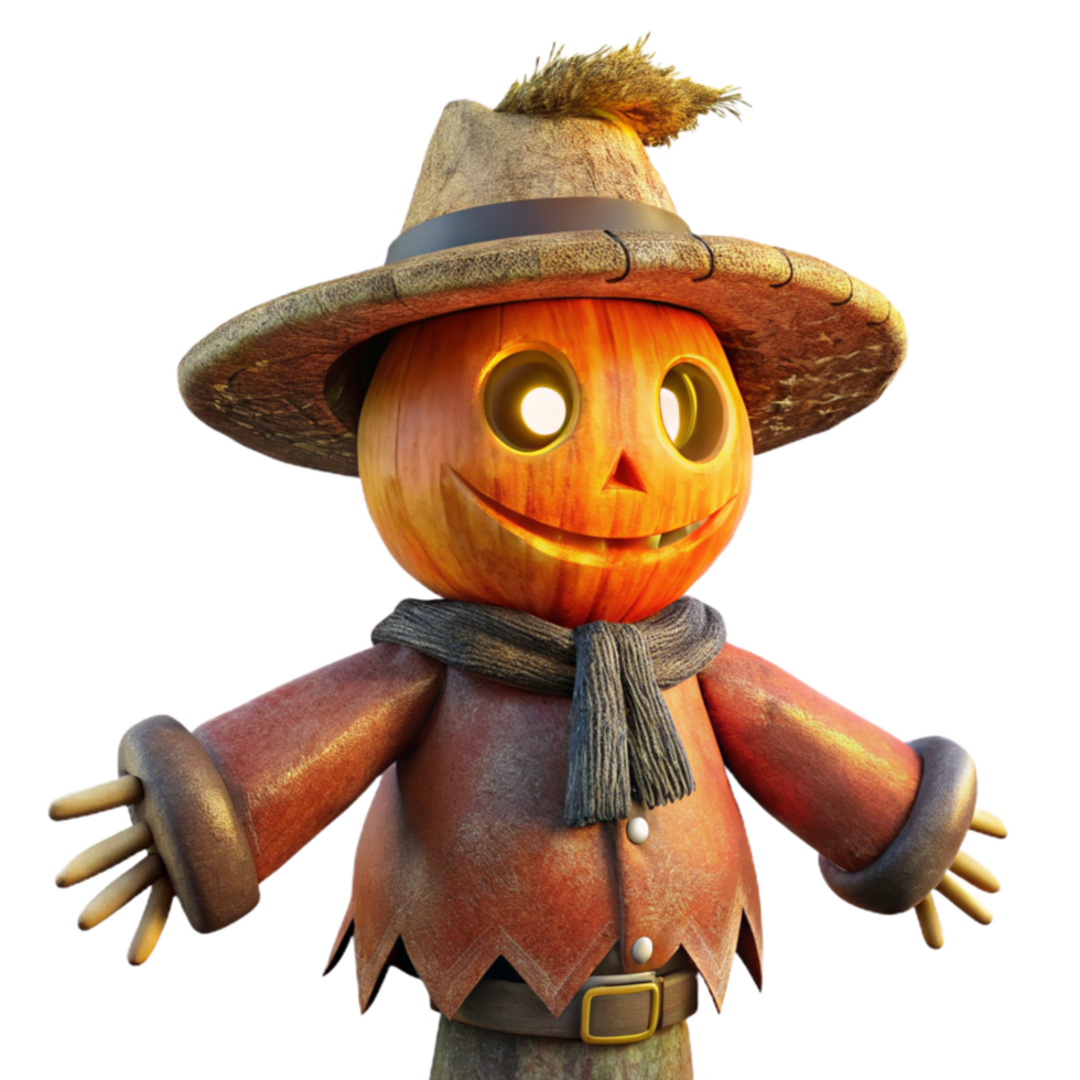 beautiful contemporary 3d Rendered Cutout of Rusty, Weathered Scarecrow with Straw Stuffing, high resolution png