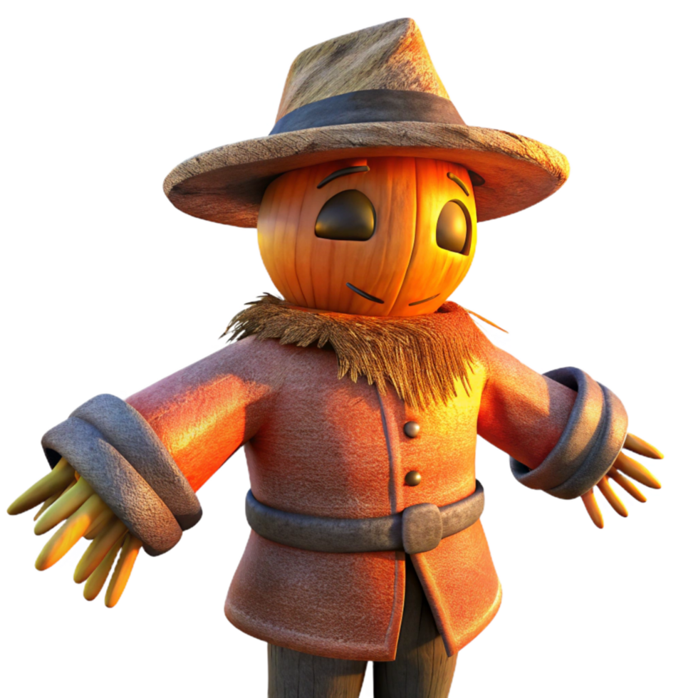 extraordinary classic 3d Rendered Cutout of Rusty, Weathered Scarecrow with Straw Stuffing, professional png