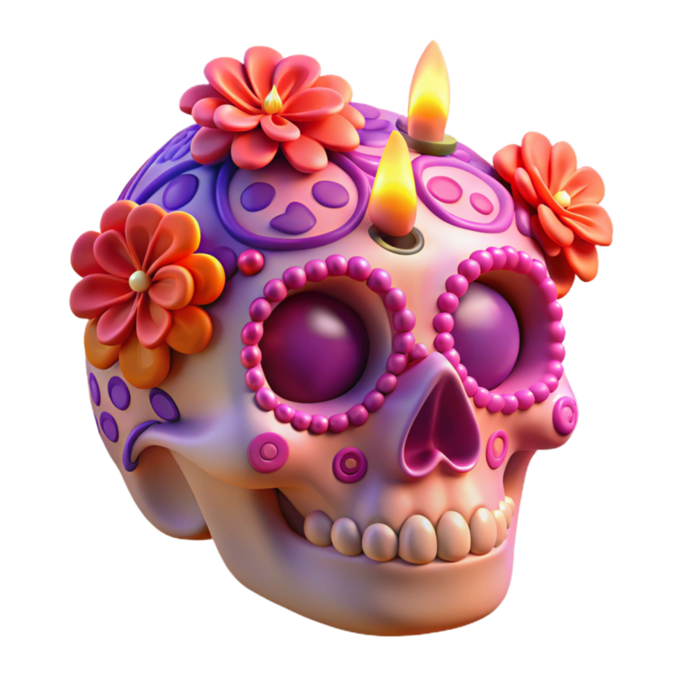 dramatic abstract 3d Rendered Cutout of Highly Detailed Sugar Skull for Day professional png
