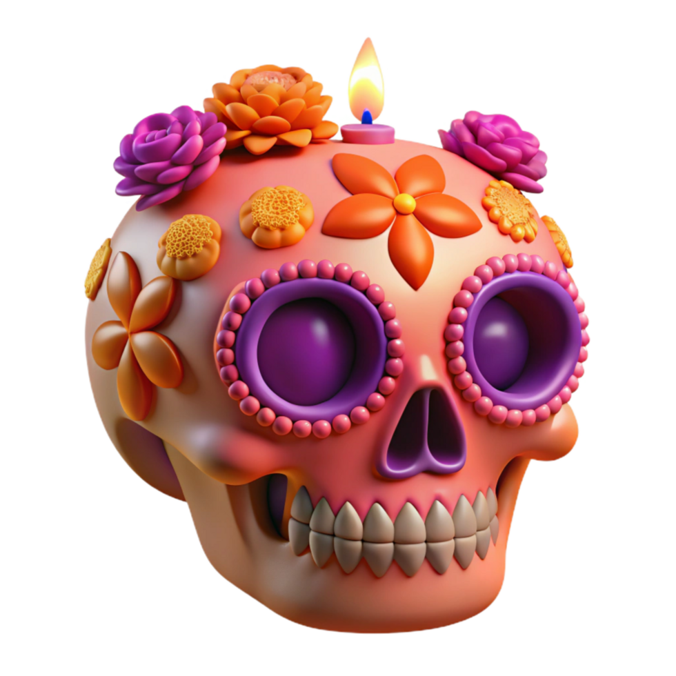 elegant traditional Sugar Skull Cutout Day of the Dead Floral Design professional png