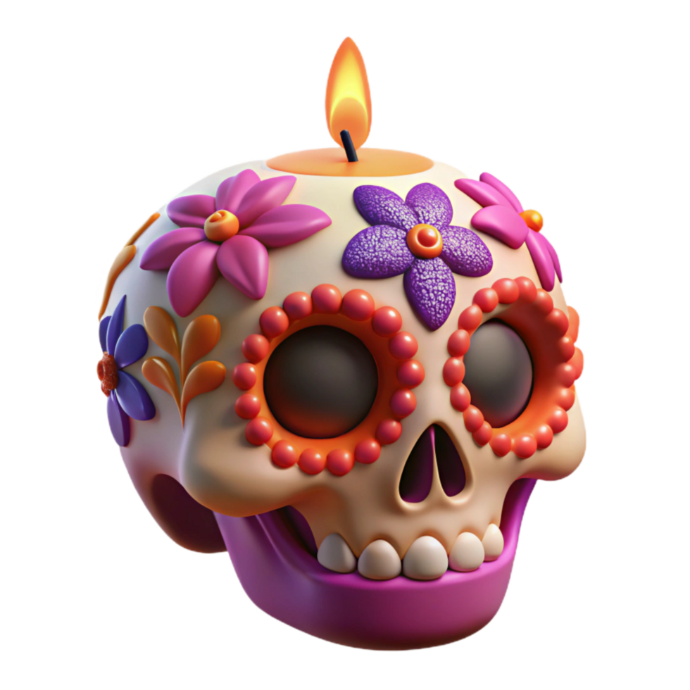stunning traditional 3d Rendered Cutout of Highly Detailed Sugar Skull for Day premium png