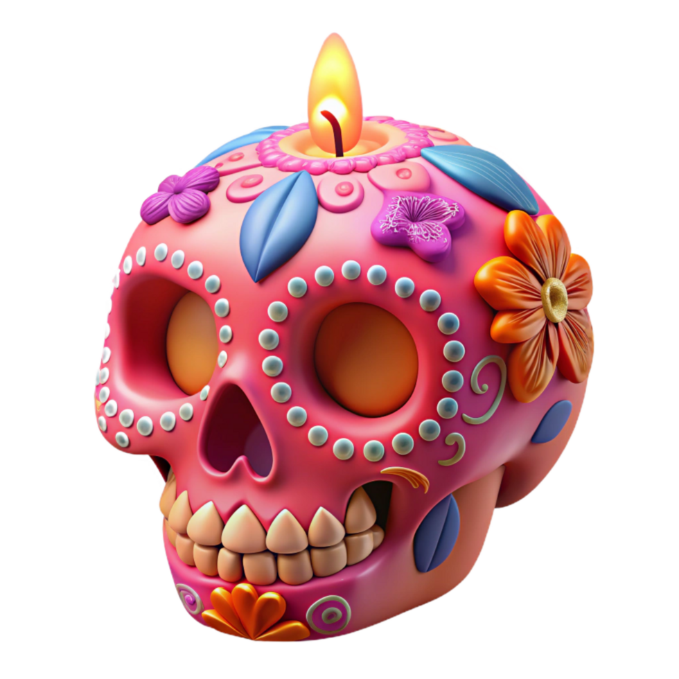 vibrant contemporary 3d Rendered Cutout of Highly Detailed Sugar Skull for Day high quality png