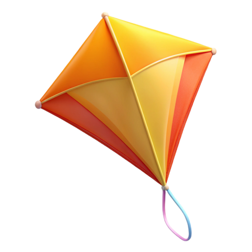 vibrant minimalist 3d Rendered Cutout of Vibrant Colored Kite Soaring Against Clear high quality png