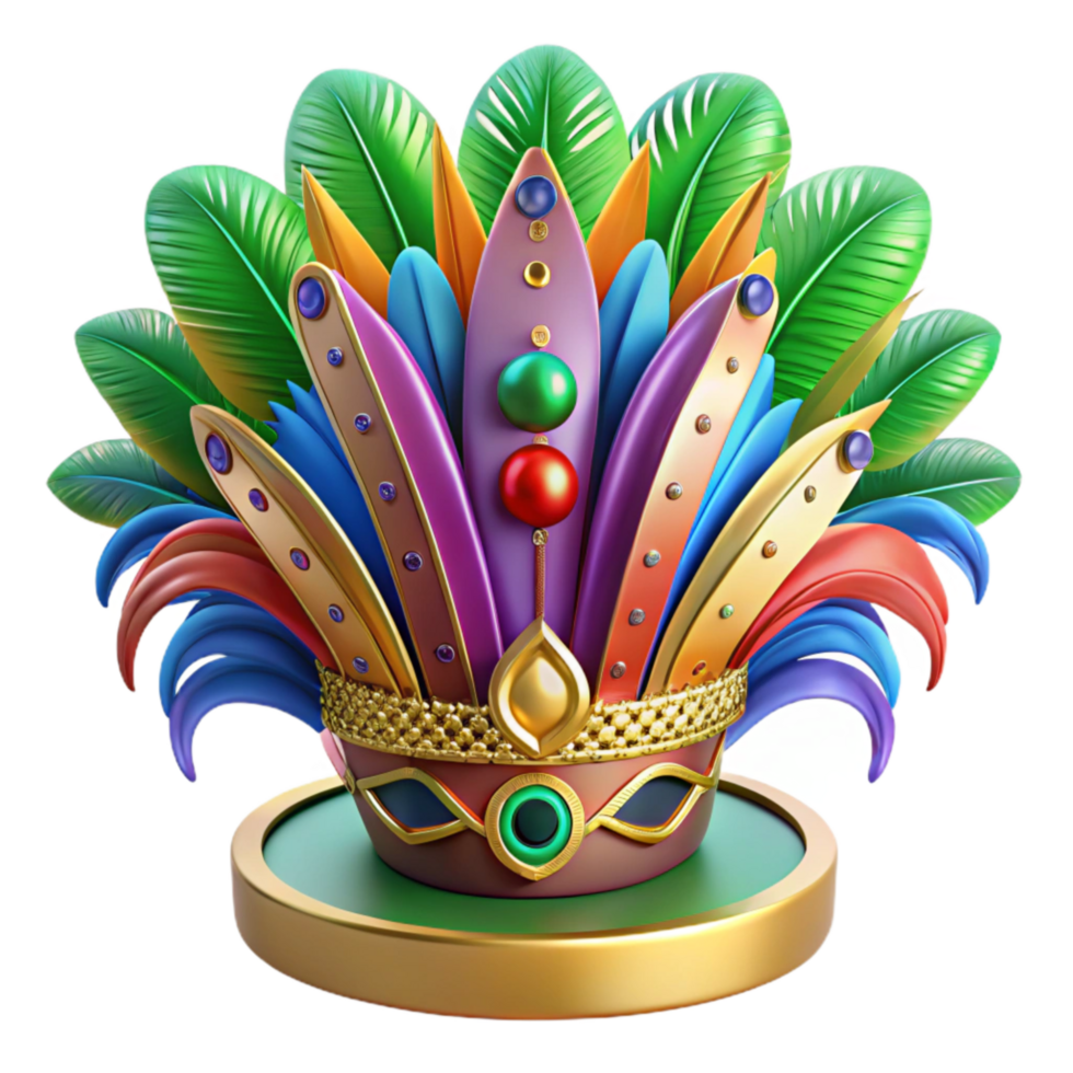 impressive minimalist 3d Rendered Cutout of Vibrant, Feathered Carnival of Rio Headdress professional png