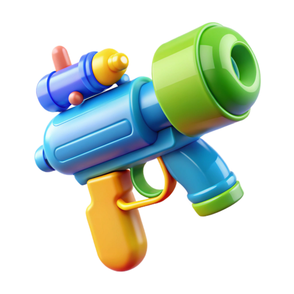 beautiful contemporary 3d Rendered Cutout of Vibrant Songkrwater Gun, Rendered in Cartoonish premium png