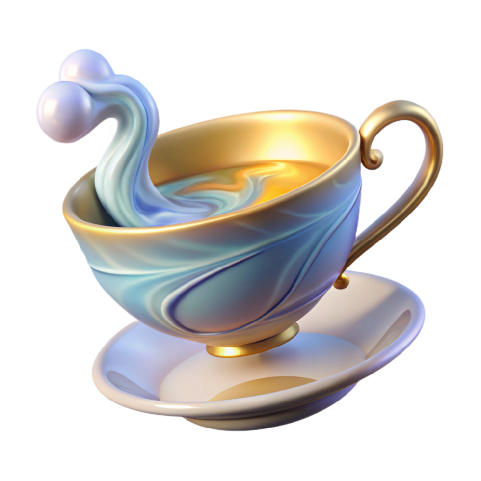 serene contemporary A 3d Rendered Levitating Porcelain Teacup with Swirling Steam, Thin exclusive png