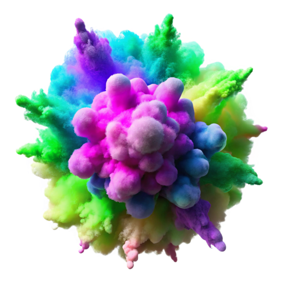 beautiful creative 3d Rendered Holi Powder Explosion in Mid-air, Composed of Vibrant high resolution png