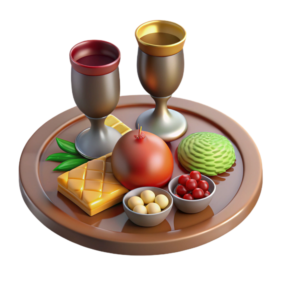 beautiful minimalist 3d Rendered, Stylized of Seder Plate with Traditional Passover Food high resolution png