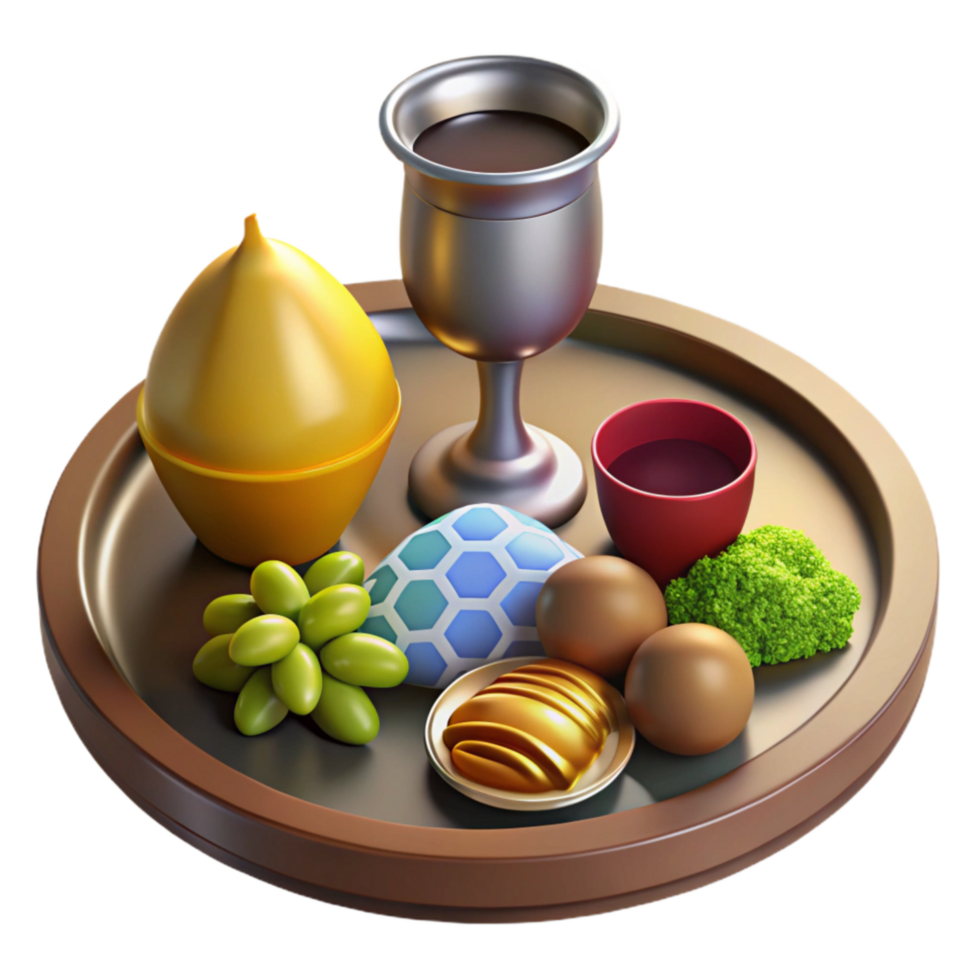 extraordinary classic 3d Rendered, Stylized of Seder Plate with Traditional Passover Food premium png