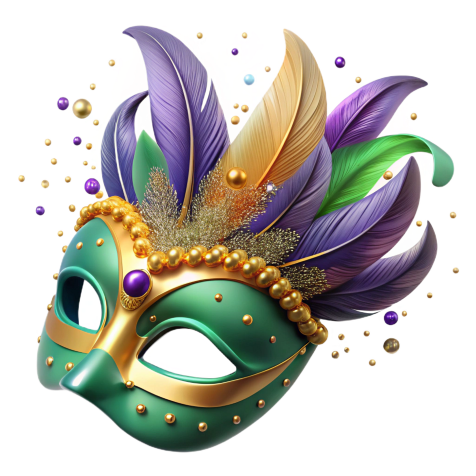 stunning abstract Mardi Gras Mask 3d Render with Sequins high quality png