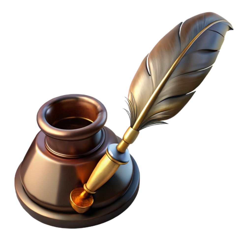 serene contemporary A 3d Render of Antique Quill Pen and Inkwell With high resolution png