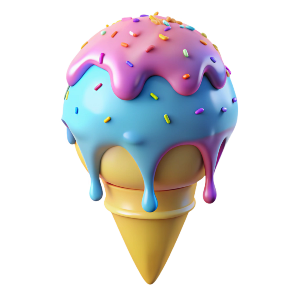 serene contemporary A 3d Render of Dripping Ice Cream Cone with Colorful professional png