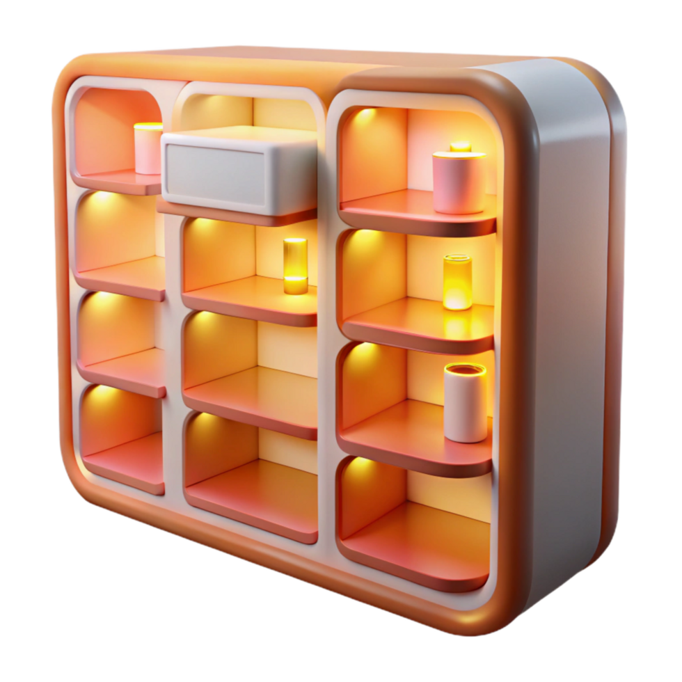 stunning traditional A 3d Render of Futuristic, Modular Shelving Unit with Individual original png