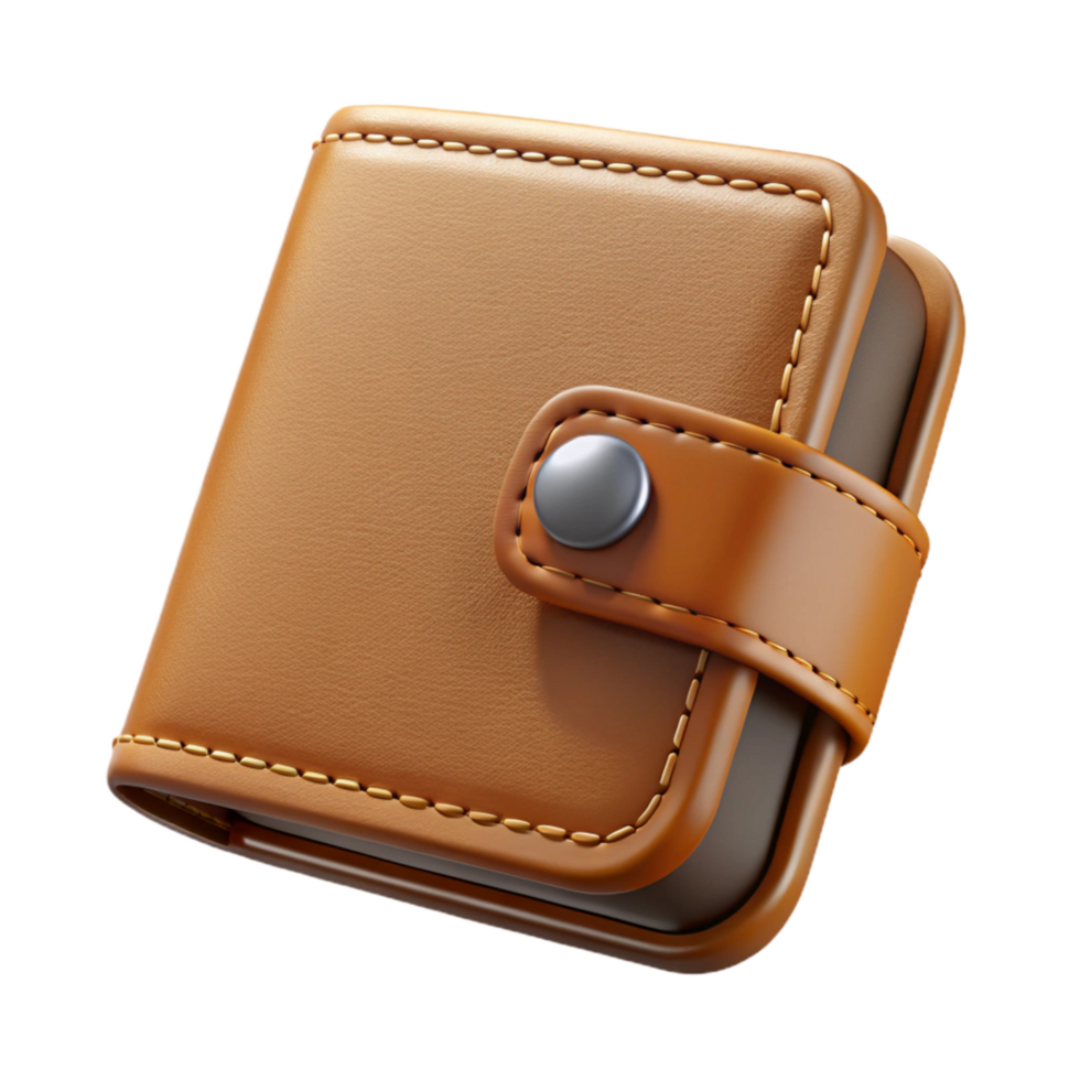 vibrant creative A Brown Leather Wallet with Visible Stitching, Professionally Lit And original png