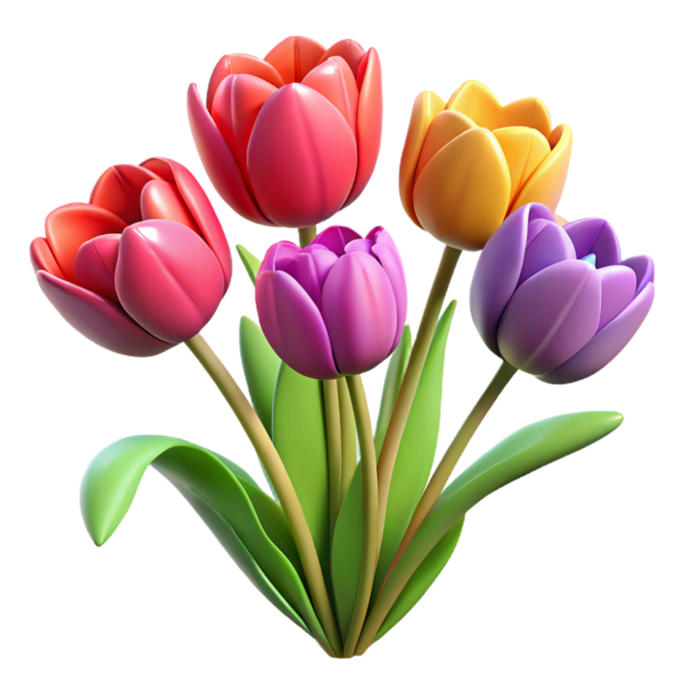 elegant rustic A Bunch of Colorful Tulips with Varying Heights and Open exclusive png