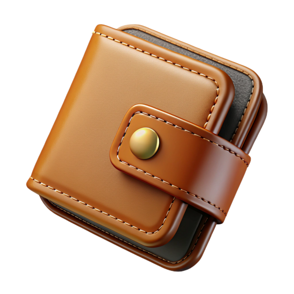 dramatic traditional A Brown Leather Wallet with Visible Stitching, Professionally Lit And high quality png