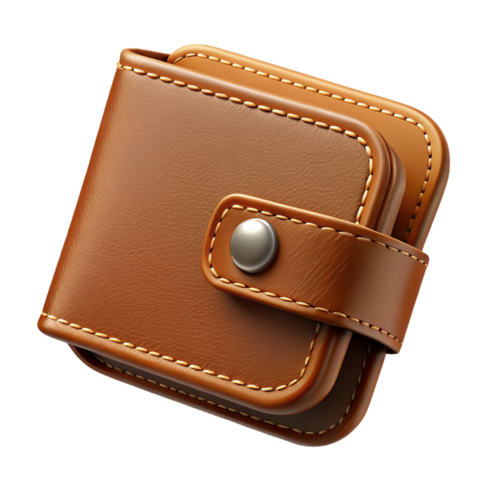 stunning minimalist A Brown Leather Wallet with Visible Stitching, Professionally Lit And authentic png