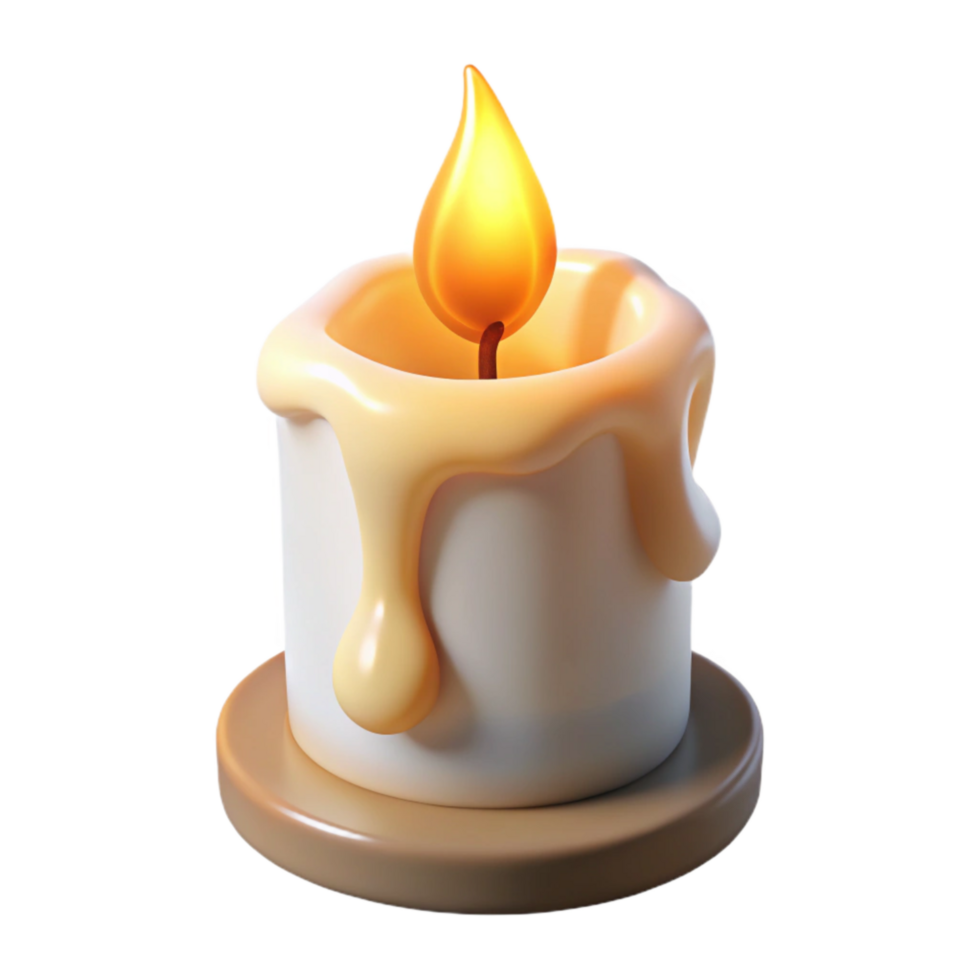 stunning classic A Burning White Candle with Soft Glow and Melted Wax, detailed png