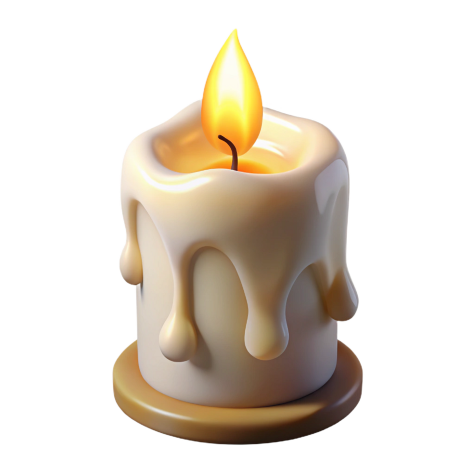 wonderful modern A Burning White Candle with Soft Glow and Melted Wax, high resolution png