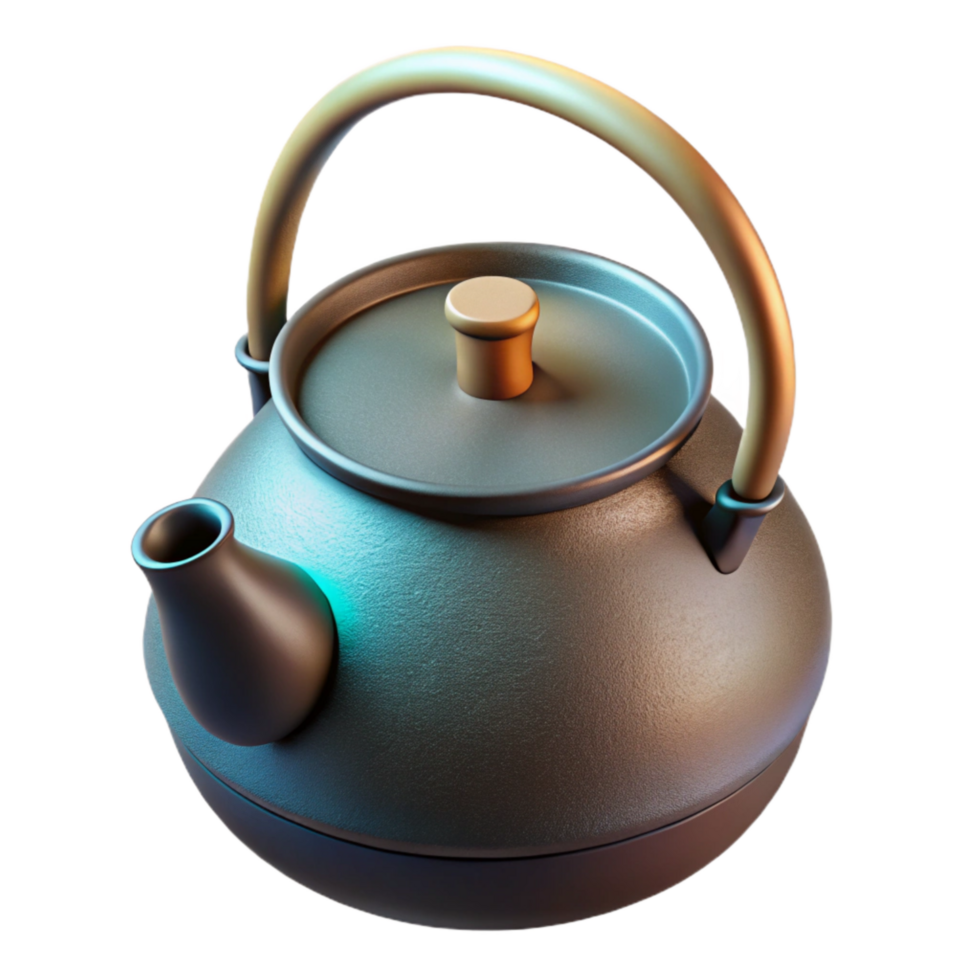 beautiful rustic A Cutout of Matte Black Ceramic Teapot with Hammered Texture, high resolution png