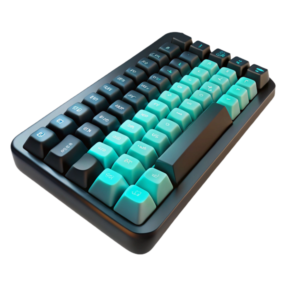 serene creative A Cutout of Matte Black Ergonomic Keyboard with Glowing Turquoise authentic png