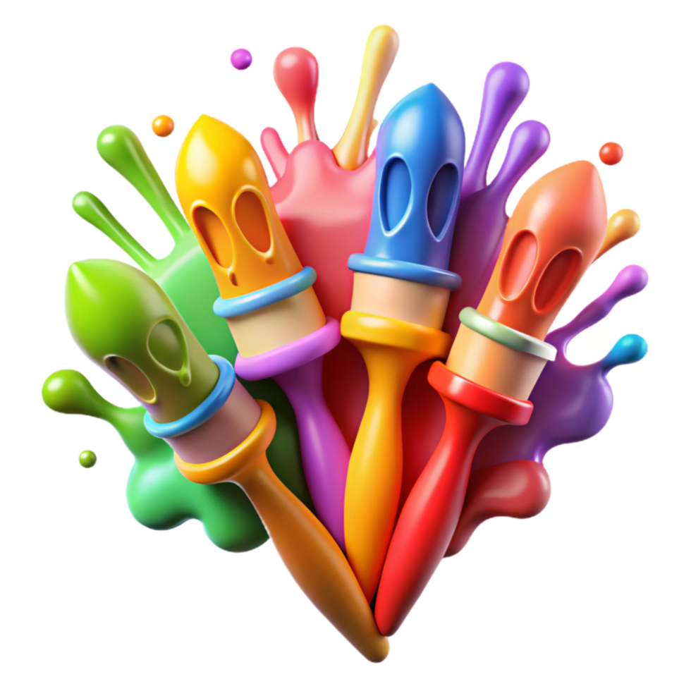 elegant classic A Group of Colorful Paintbrushes Splattered with Paint, Professionally Lit 4K png