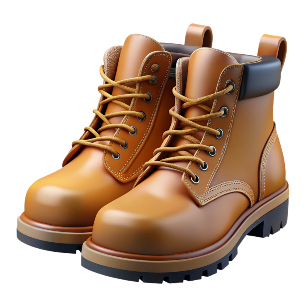 beautiful rustic A Pair of Leather Work Boots with Visible Stitching And 4K png