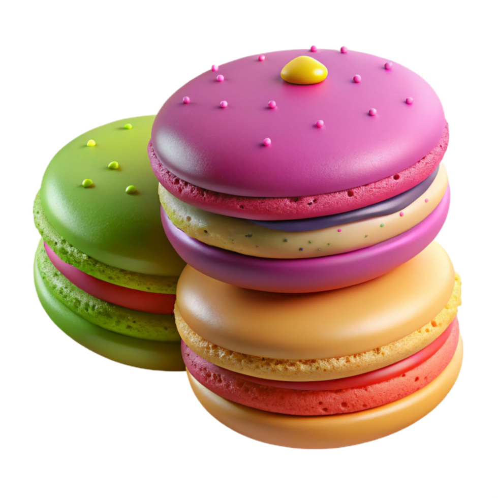 impressive minimalist A Stack of Three Colorful Macarons with Visible Textures And 4K png