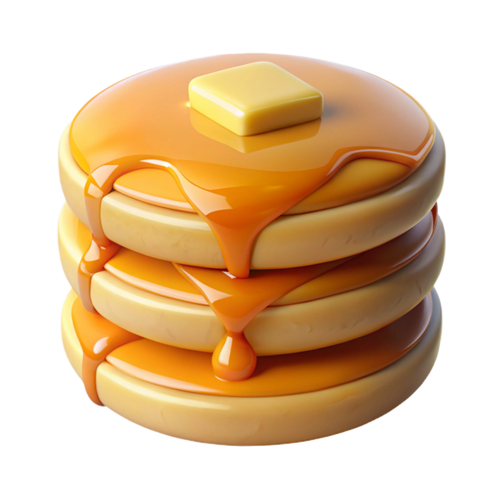 beautiful rustic A Stack of Three Fluffy Pancakes Drizzled with Maple Syrup, 4K png