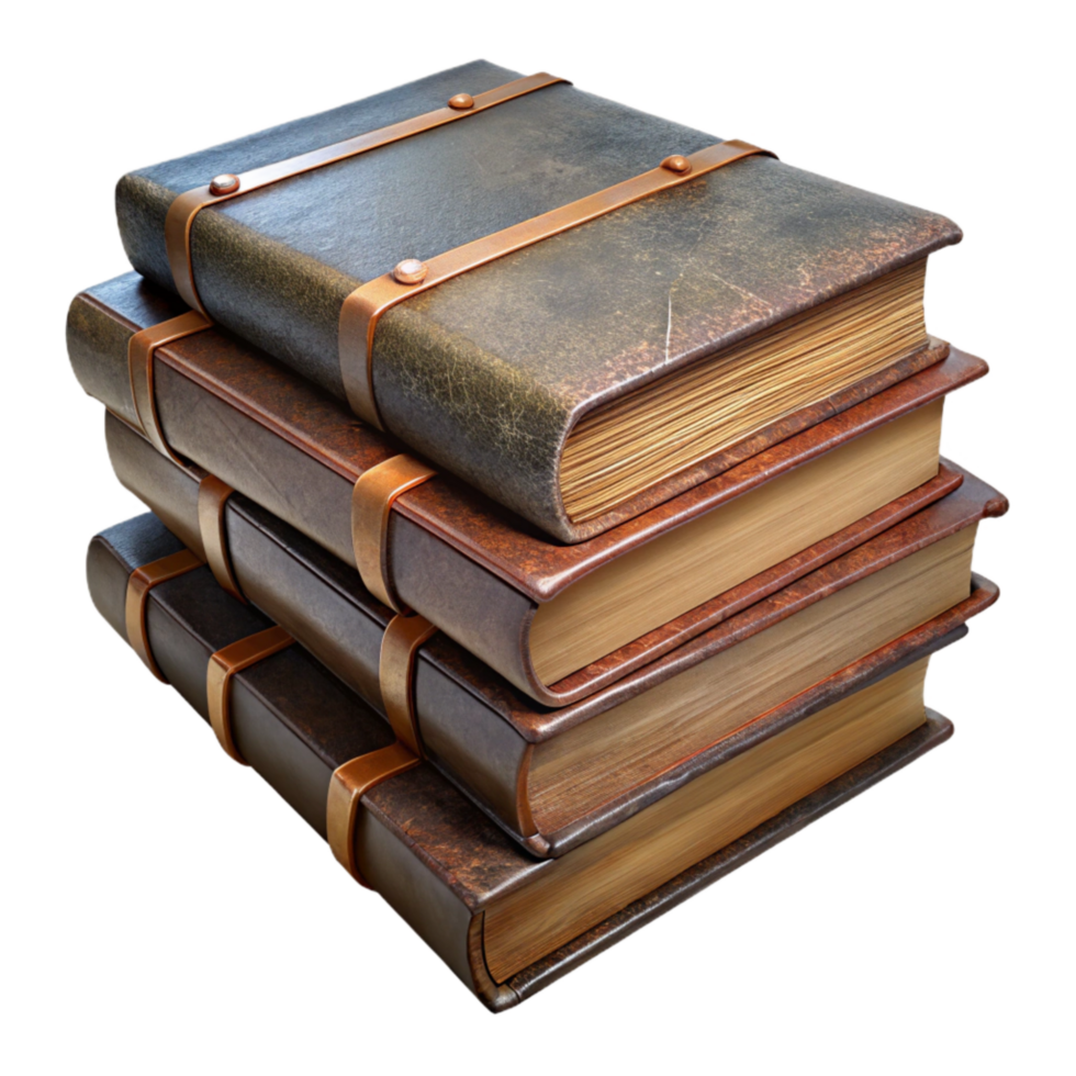 extraordinary modern A Stack of Three Weathered Vintage Books with Visible Page 4K png