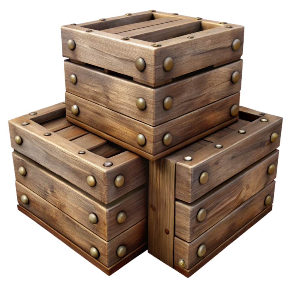 impressive modern A Stack of Three Weathered Wooden Crates with Visible Nail premium png