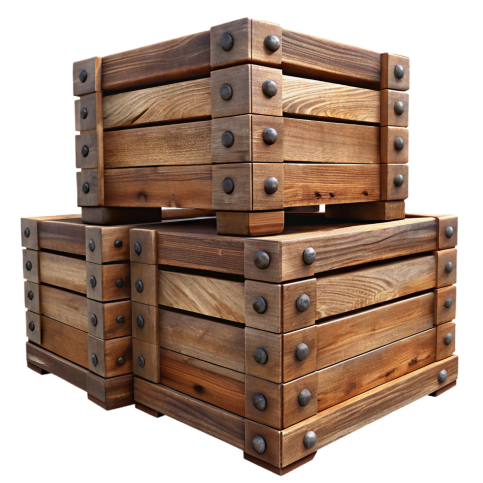 stunning vintage A Stack of Three Weathered Wooden Crates with Visible Nail 4K png
