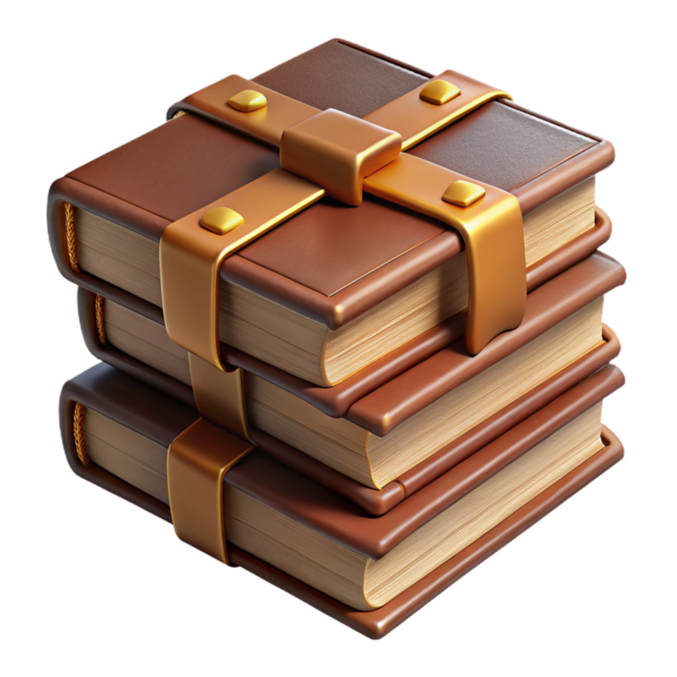dramatic creative A Stack of Three Worn Vintage Leather-bound Books with Gold high resolution png