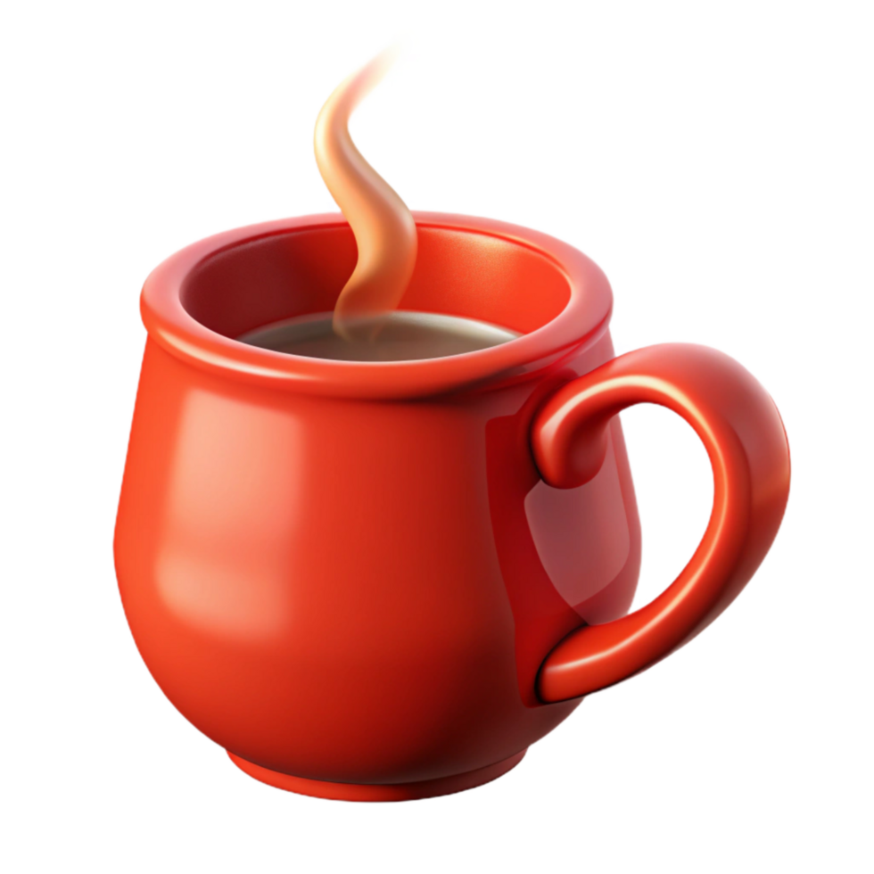dramatic minimalist A Vibrant Red Ceramic Coffee Mug with Steam Rising, Professionally high resolution png