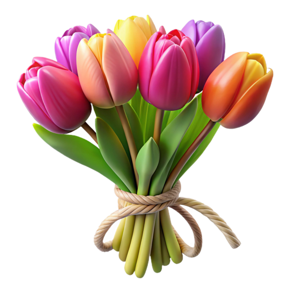 dramatic classic A Vibrant Bunch of Multicolored Tulips with Dew Drops, Tied high quality png